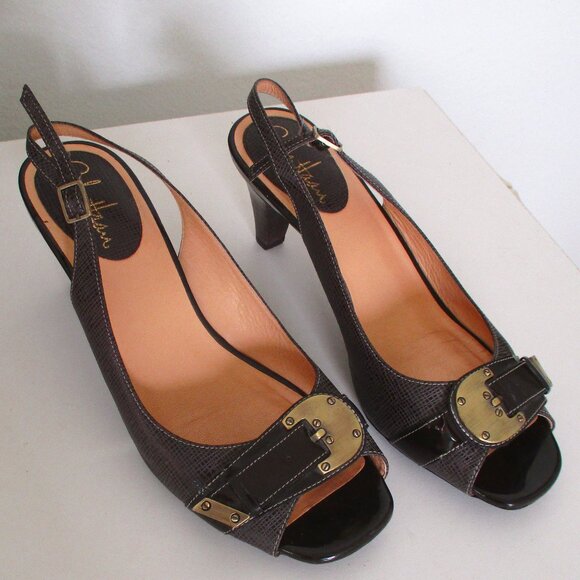 Cole Haan Nike Air Womens Brown Snake Leather Slingback Peep w/3" Heel-Size 8.5M - Picture 2 of 10